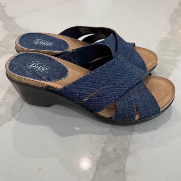 G.H. Bass & Co. MaryAnn Denim Wedge Slip On Sandal Womens 8.5M Navy Blue Classic - Picture 1 of 8